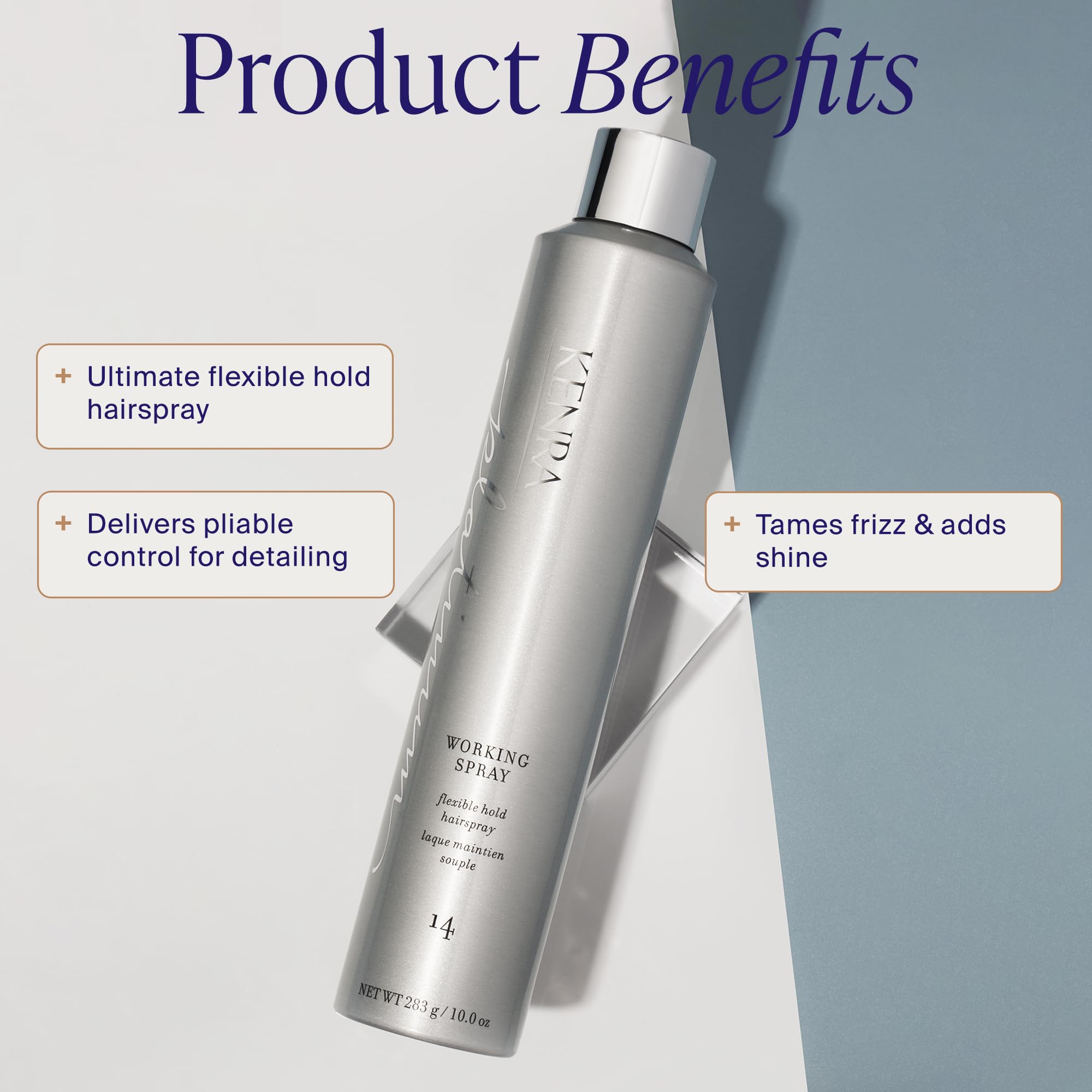 Kenra back label detail highlighting ingredients and usage benefits