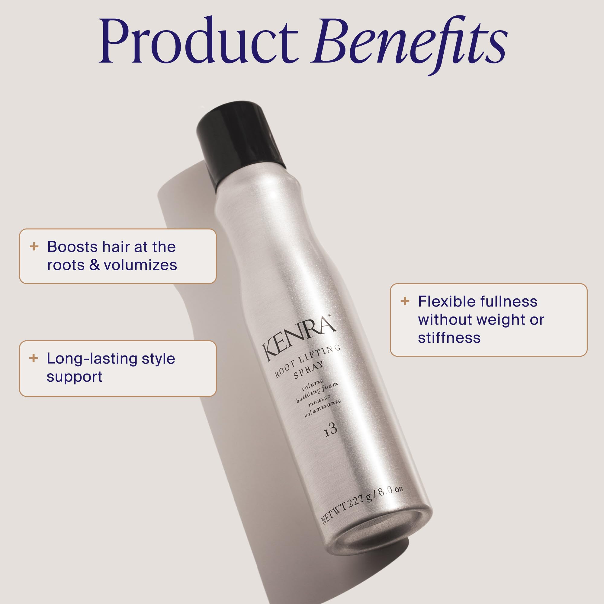 Kenra Root Lifting Spray back label with directions and benefits visible