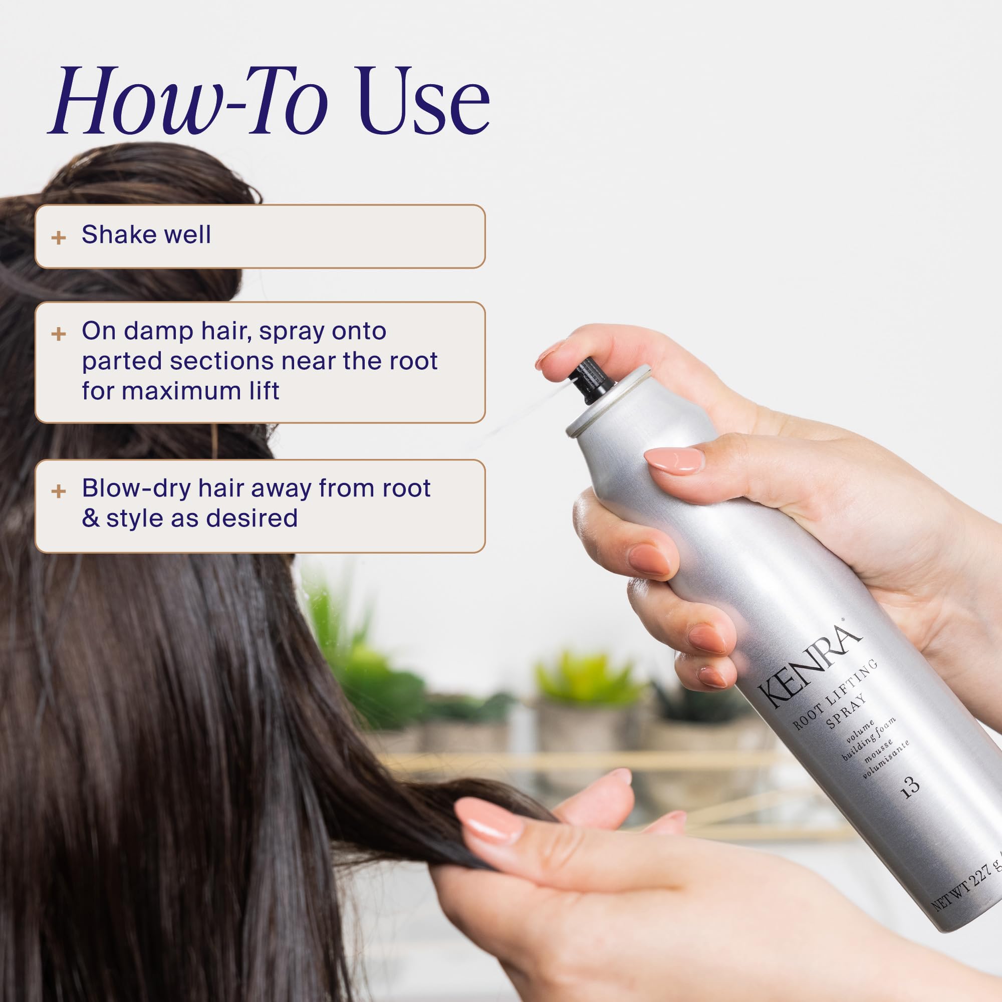 Kenra Root Lifting Spray before and after on dry hair showing added volume