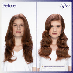 Kenra before and after hair showing reduced frizz and added shine