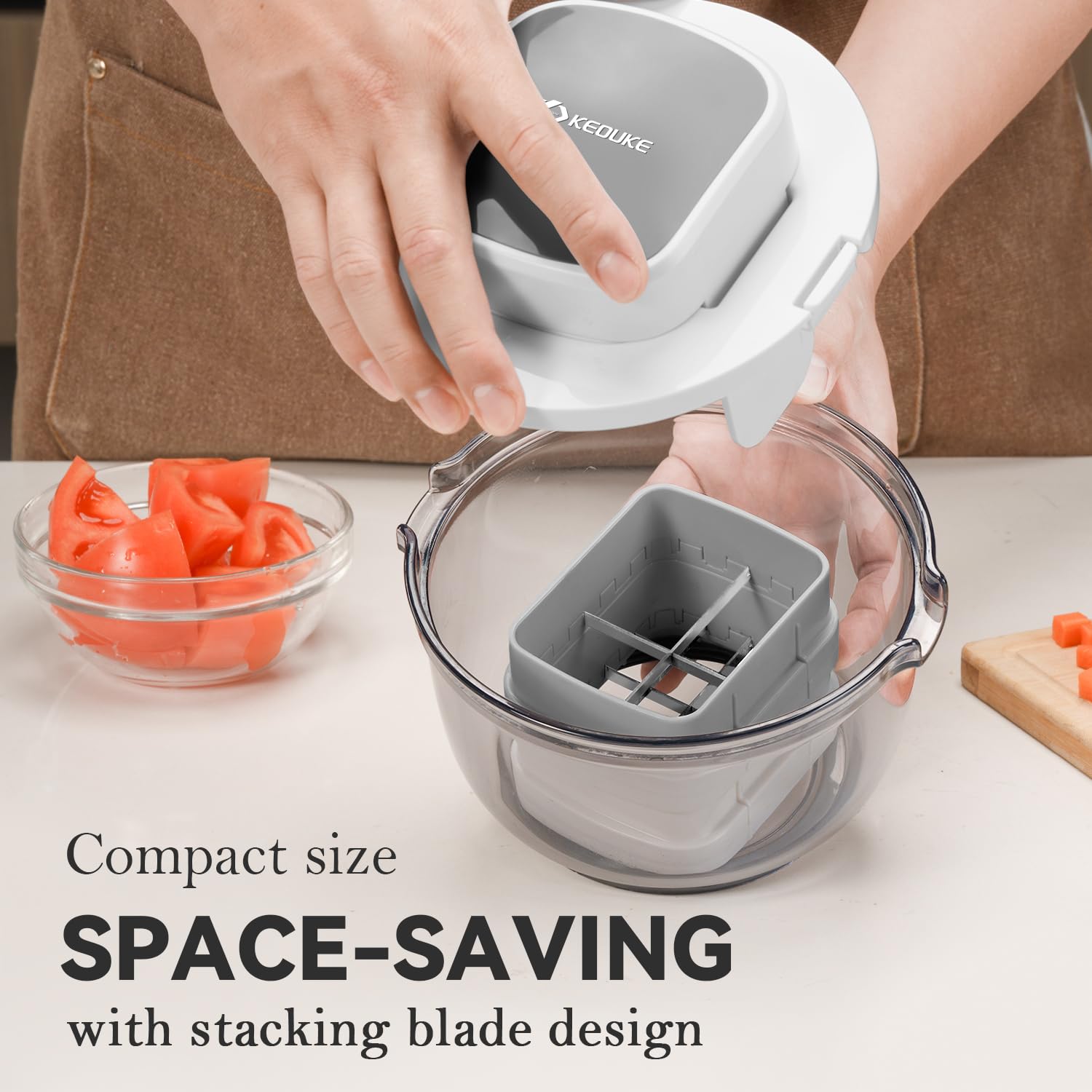KEOUKE next to a mug to show size and easy drawer storage benefit