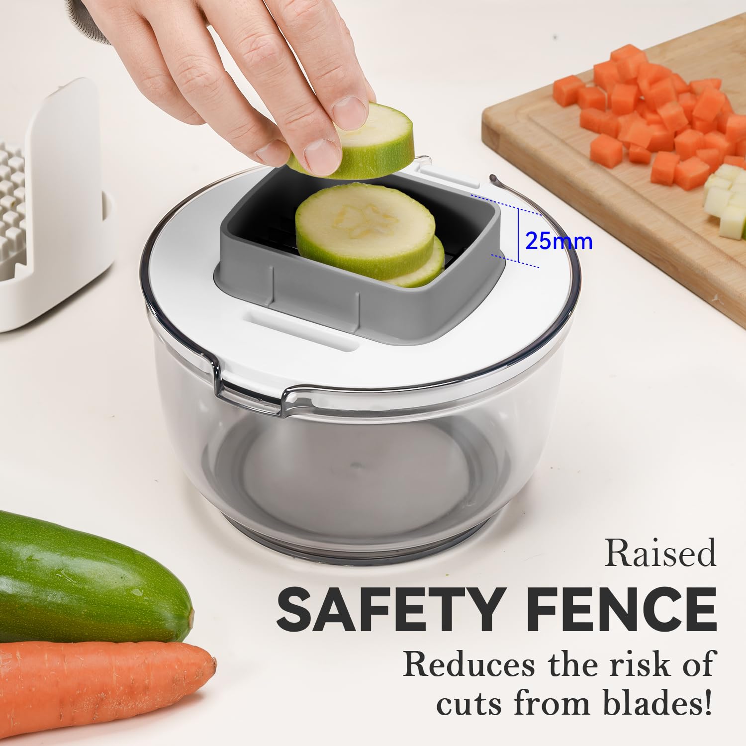 KEOUKE top press with safety shield demonstrating finger protection while cutting