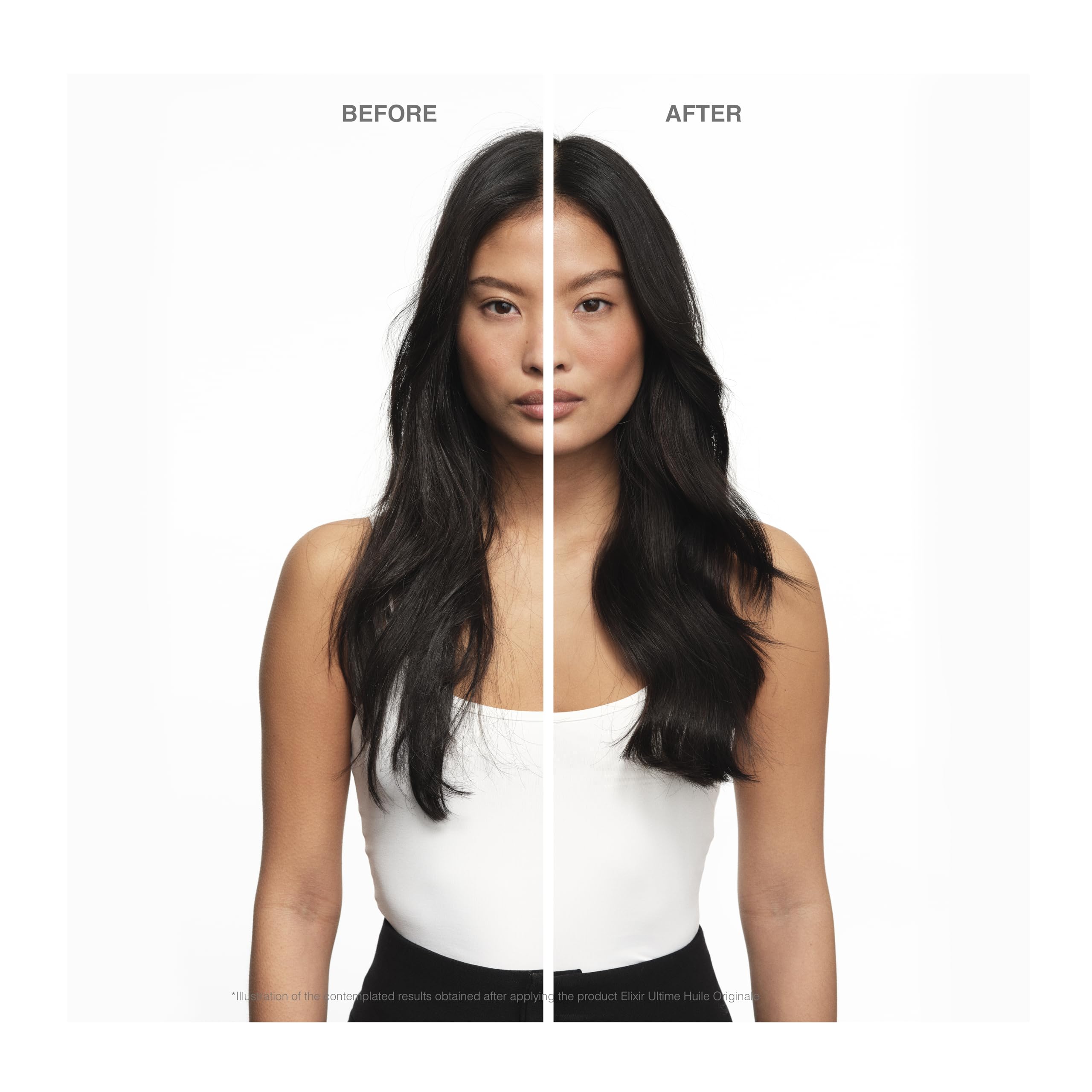 KÉRASTASE oil applied to mid-lengths demonstrating nourishment and frizz control