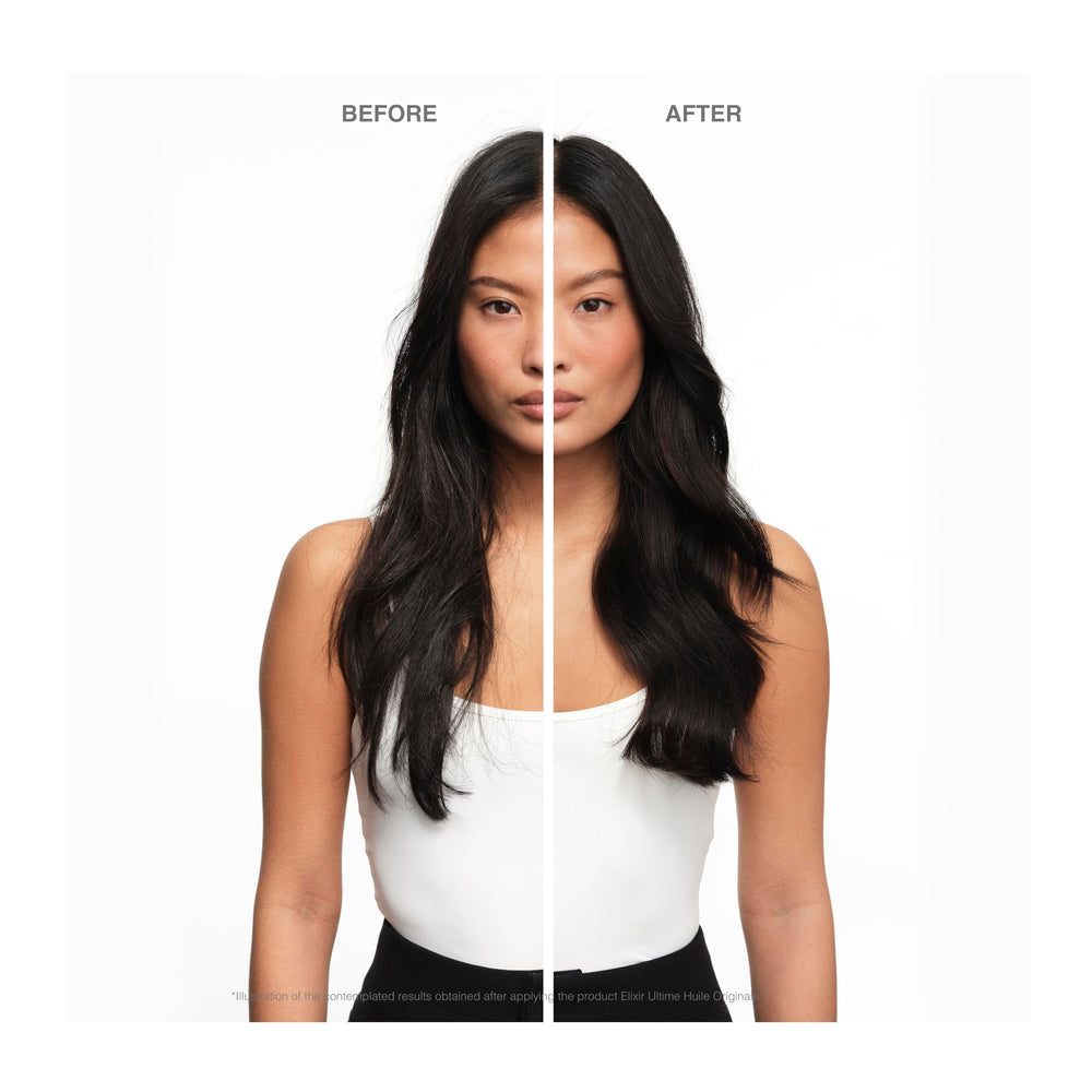 KÉRASTASE oil applied to mid-lengths demonstrating nourishment and frizz control