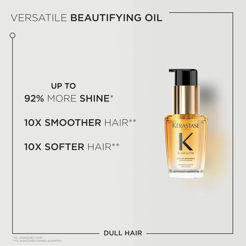 KÉRASTASE before and after shine comparison revealing glossy reflective finish