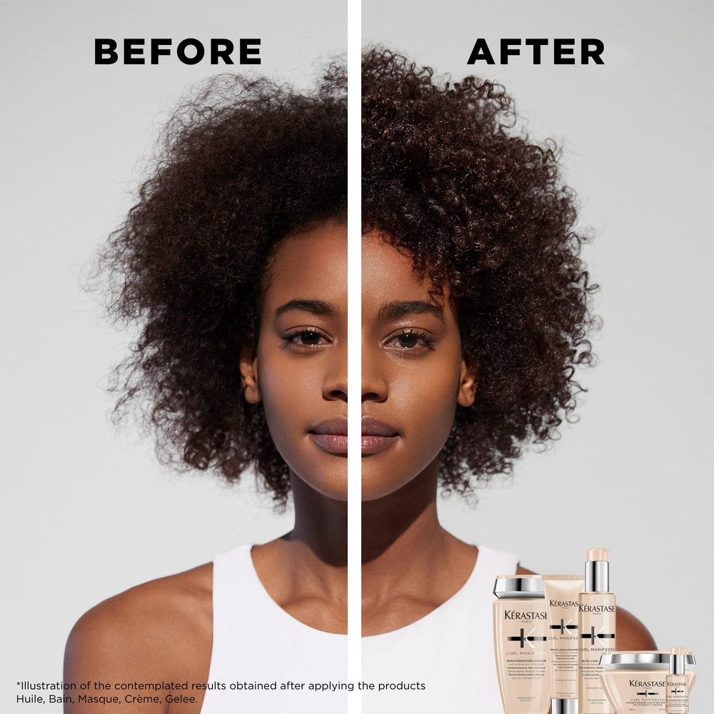 KÉRASTASE applied to damp curls showing enhanced shape benefit