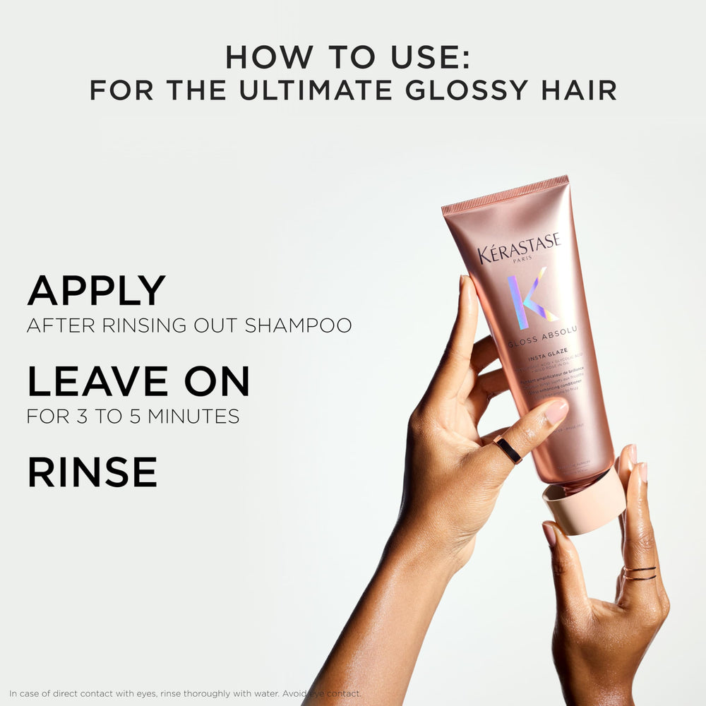 KÉRASTASE rinsed hair showing immediate glossy anti-frizz effect