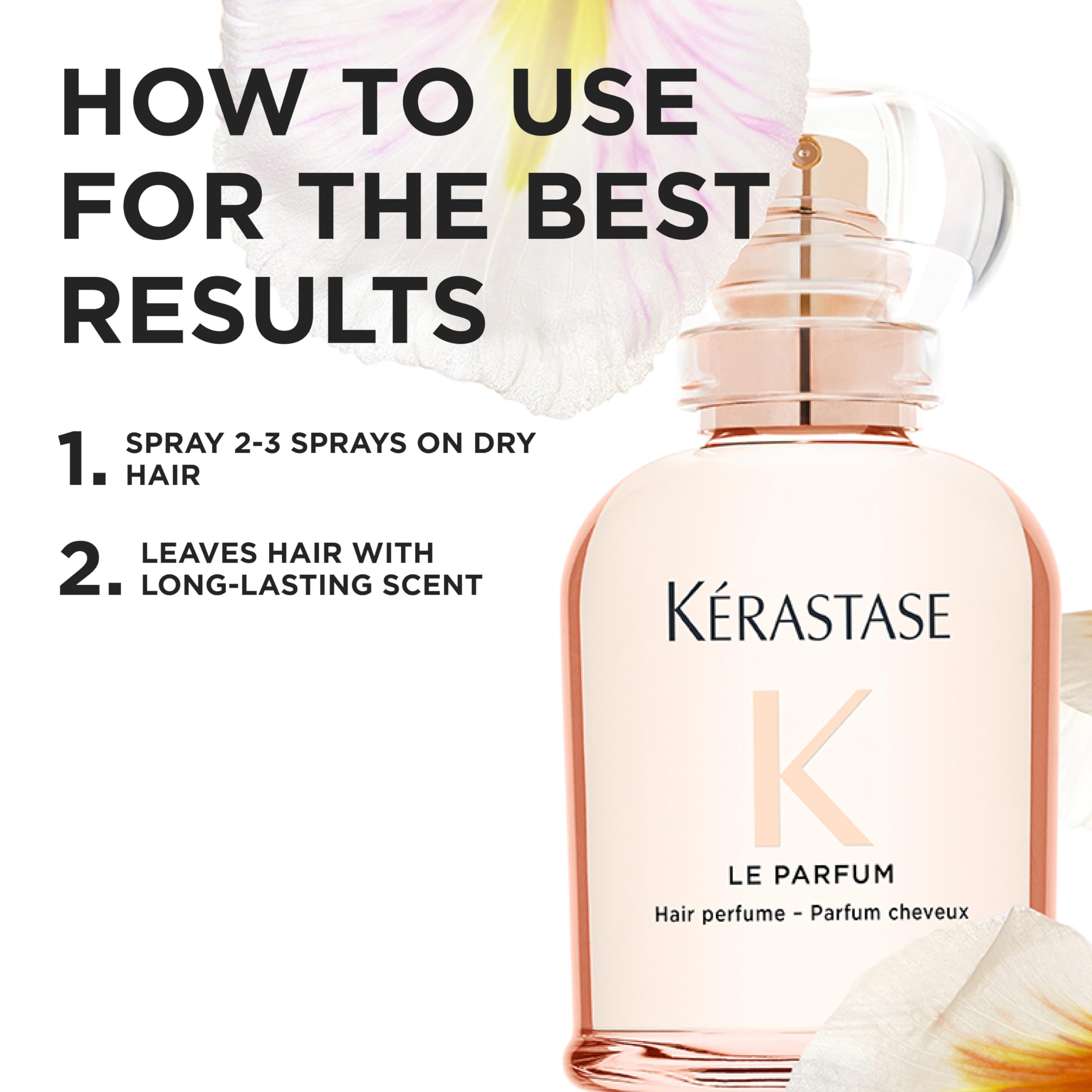 KÉRASTASE lifestyle shot of Gloss Absolu Le Parfum being sprayed into hair for instant uplift