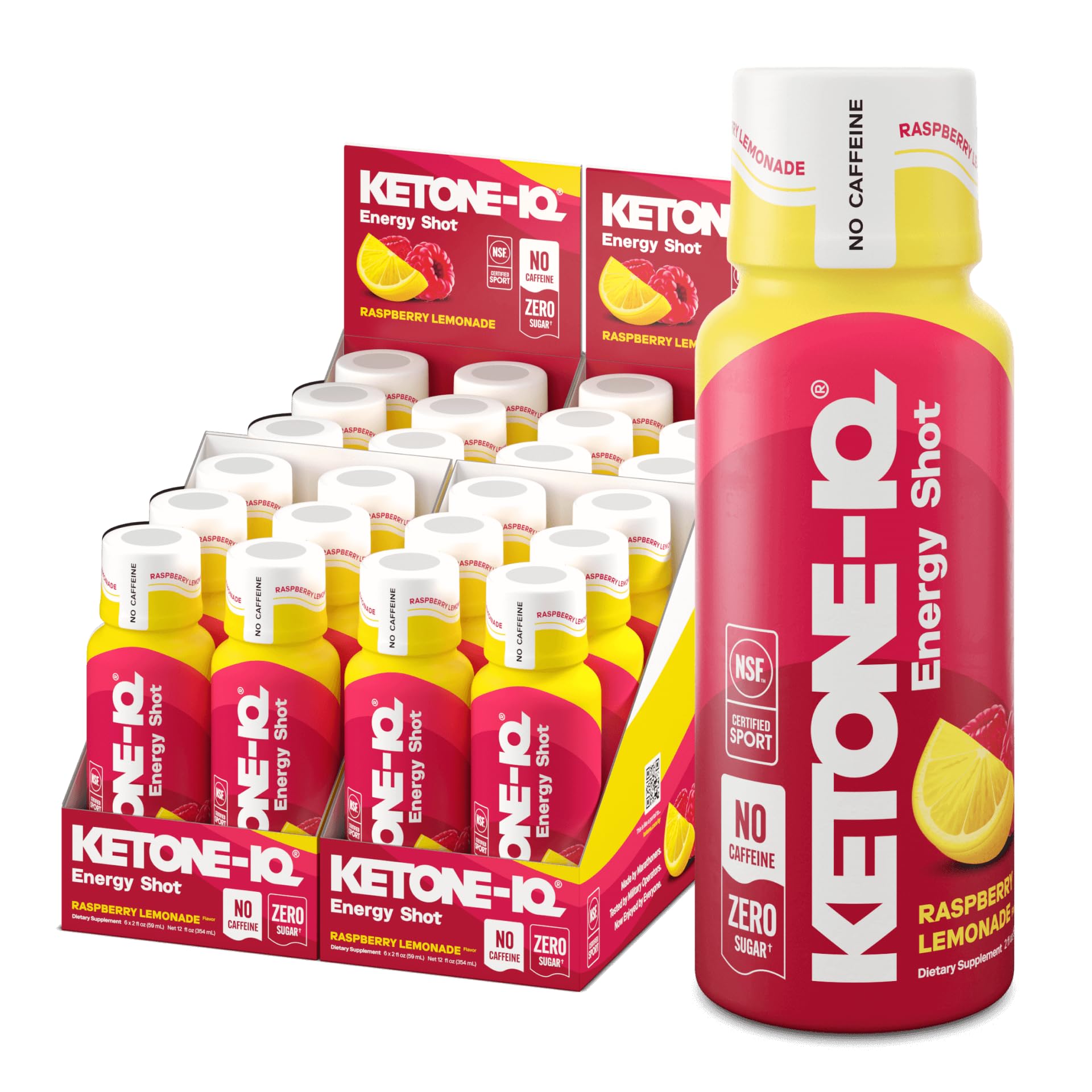 Ketone-IQ front packaging showing raspberry lemonade flavor and 24-pack convenience