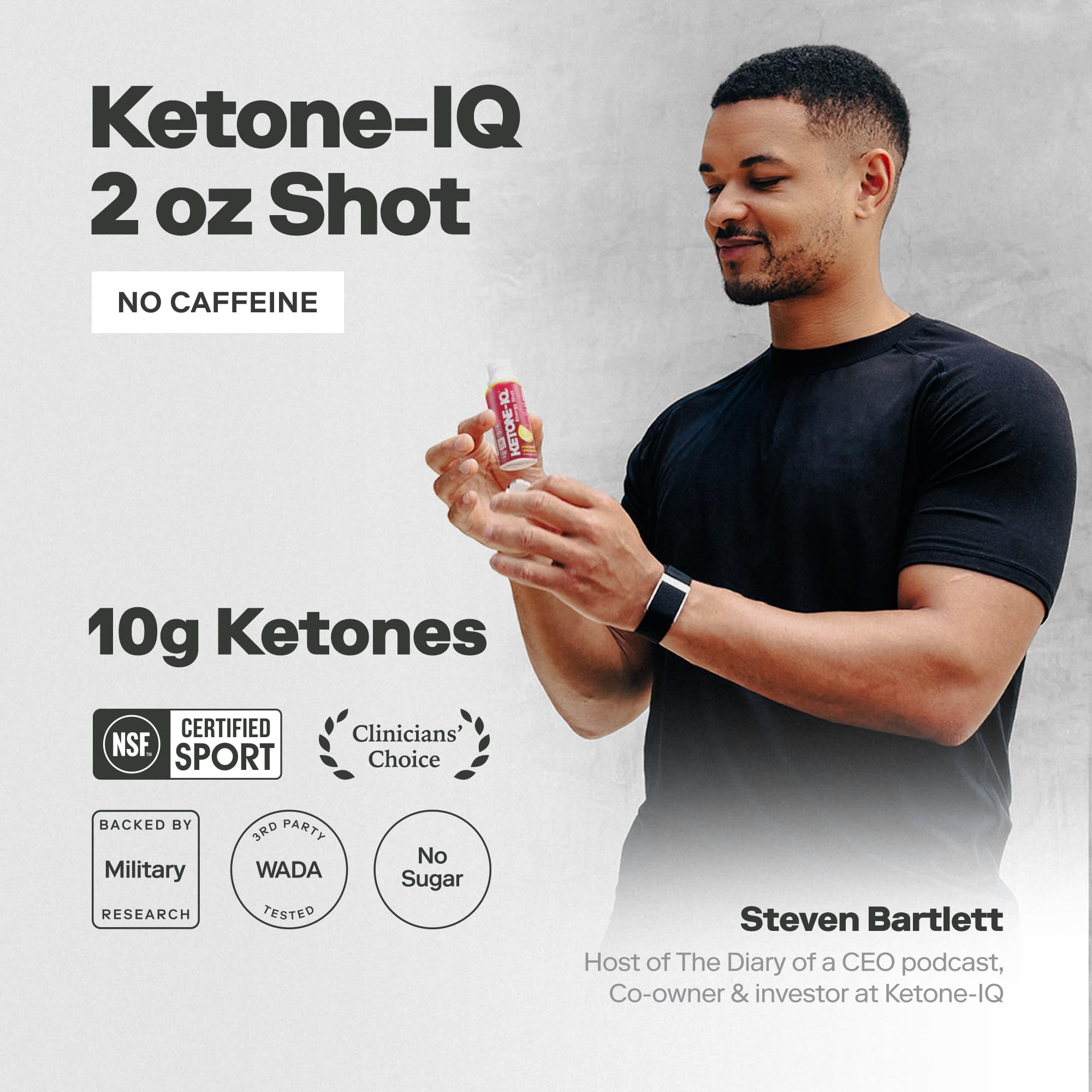 Close-up of Ketone-IQ label highlighting 10g pure ketones and clean ingredients