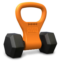 Kettle Gryp front view showing orange converter handle and benefits to add kettlebell motion