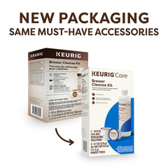Keurig descaling solution bottle label visible for safe descaling
