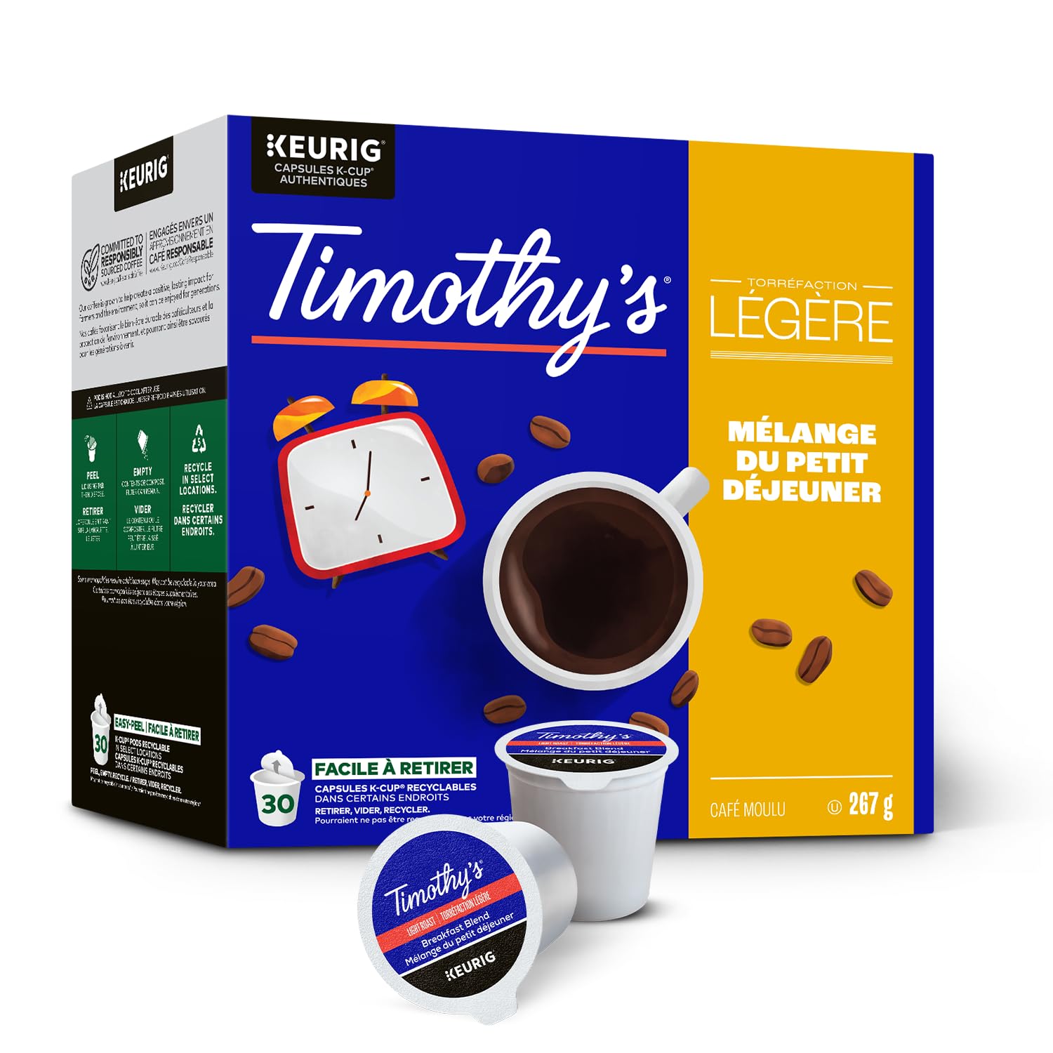 Keurig Timothy's brewed cup steaming on countertop illustrating flavor enjoyment benefit