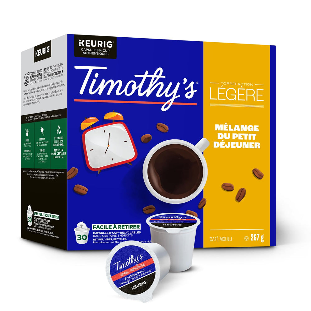 Keurig Timothy's brewed cup steaming on countertop illustrating flavor enjoyment benefit