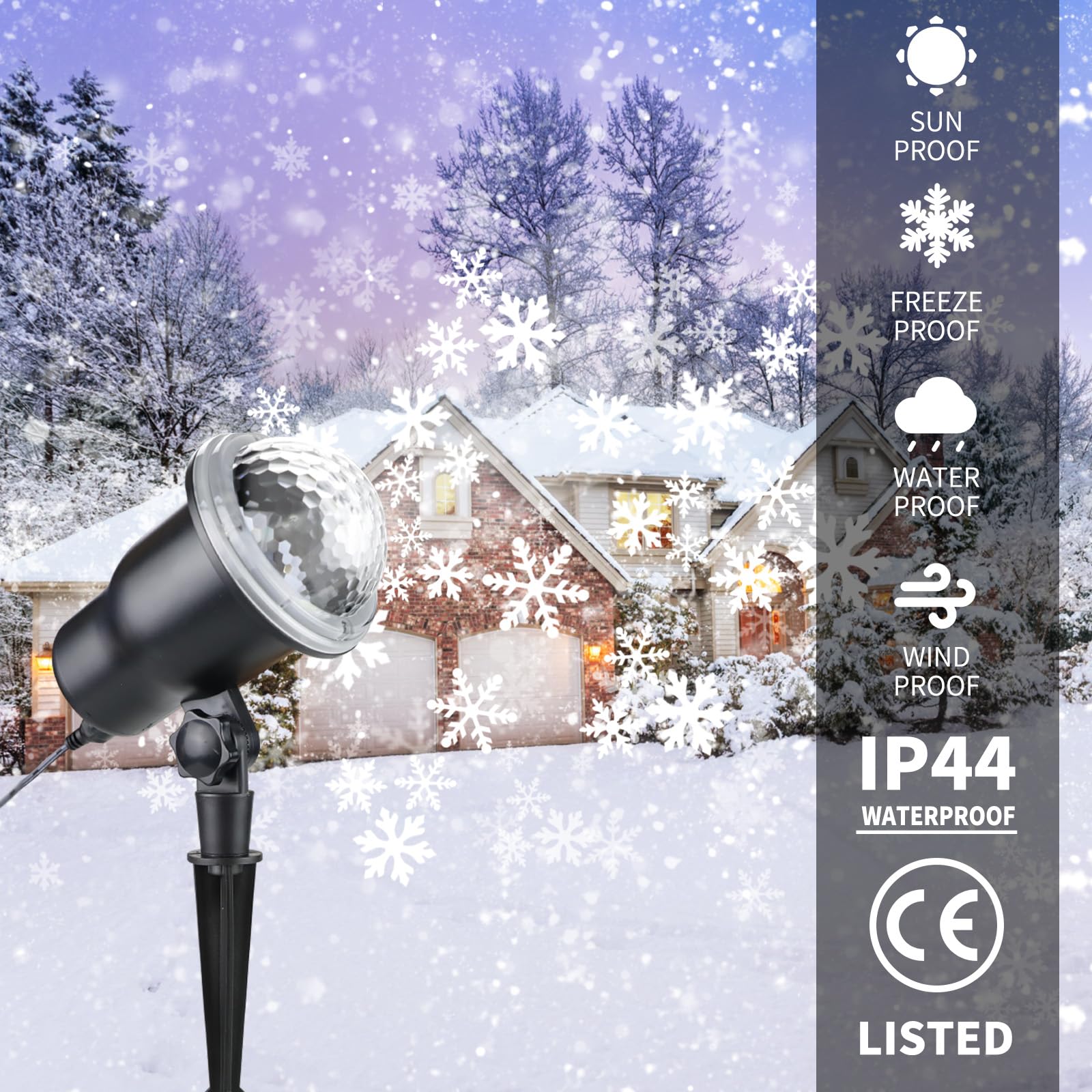 KEVE projector close-up of weatherproof casing and IP44 seal for reliable outdoor use