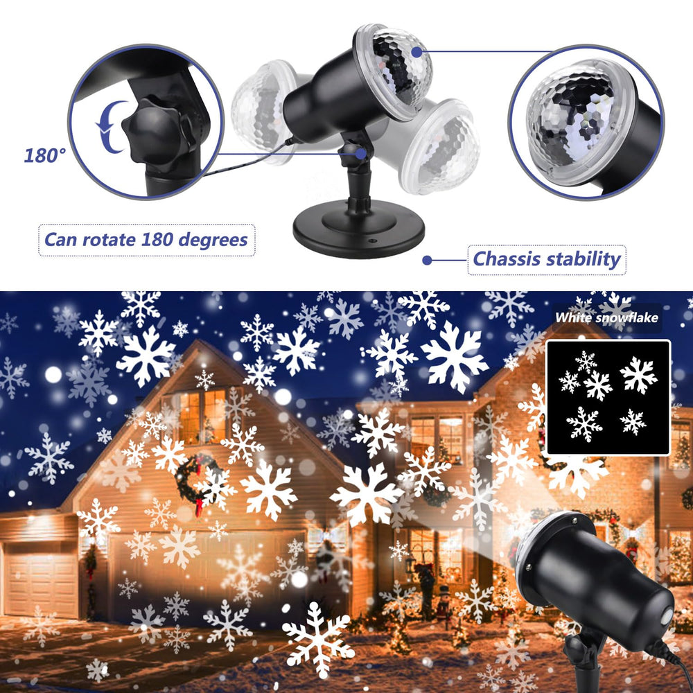 KEVE projector casting snowflake patterns across a lawn to create festive curb appeal