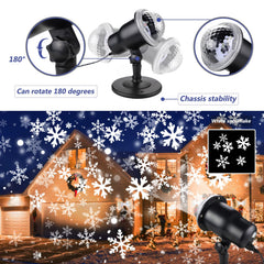 KEVE projector casting snowflake patterns across a lawn to create festive curb appeal