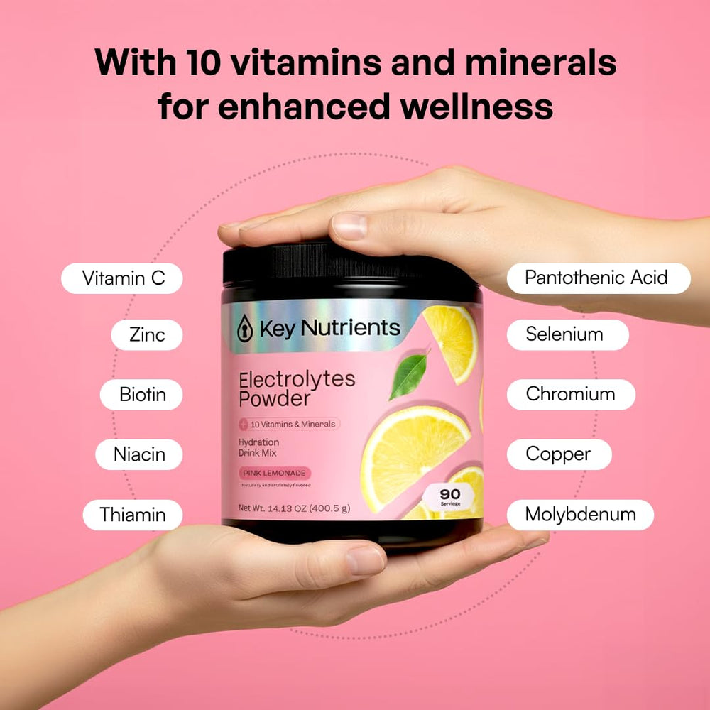 KEY NUTRIENTS pink lemonade mixed drink in glass for refreshing hydration
