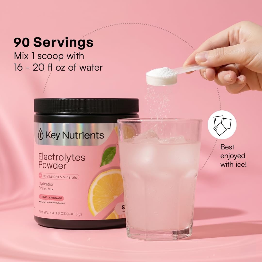 KEY NUTRIENTS serving size graphic showing 90 servings long-lasting supply