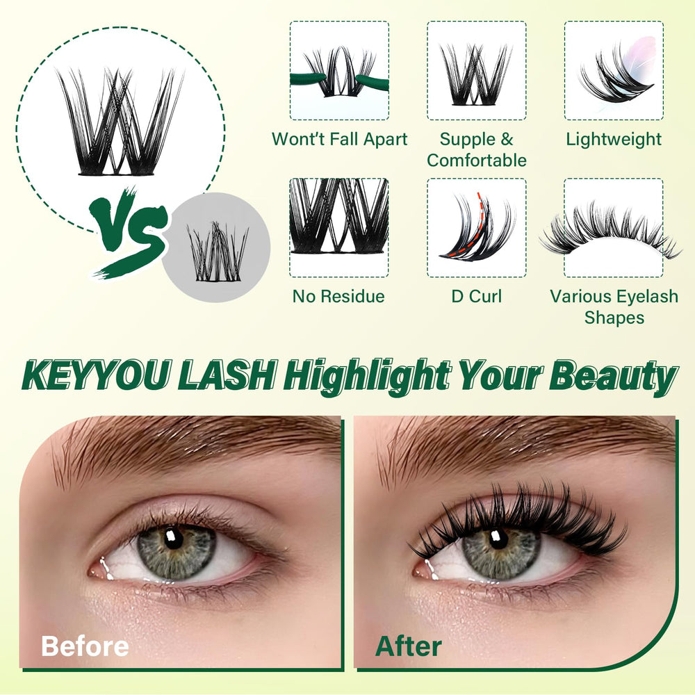 KEYYOU clusters held in hand showing 8–18mm mixed lengths for customization