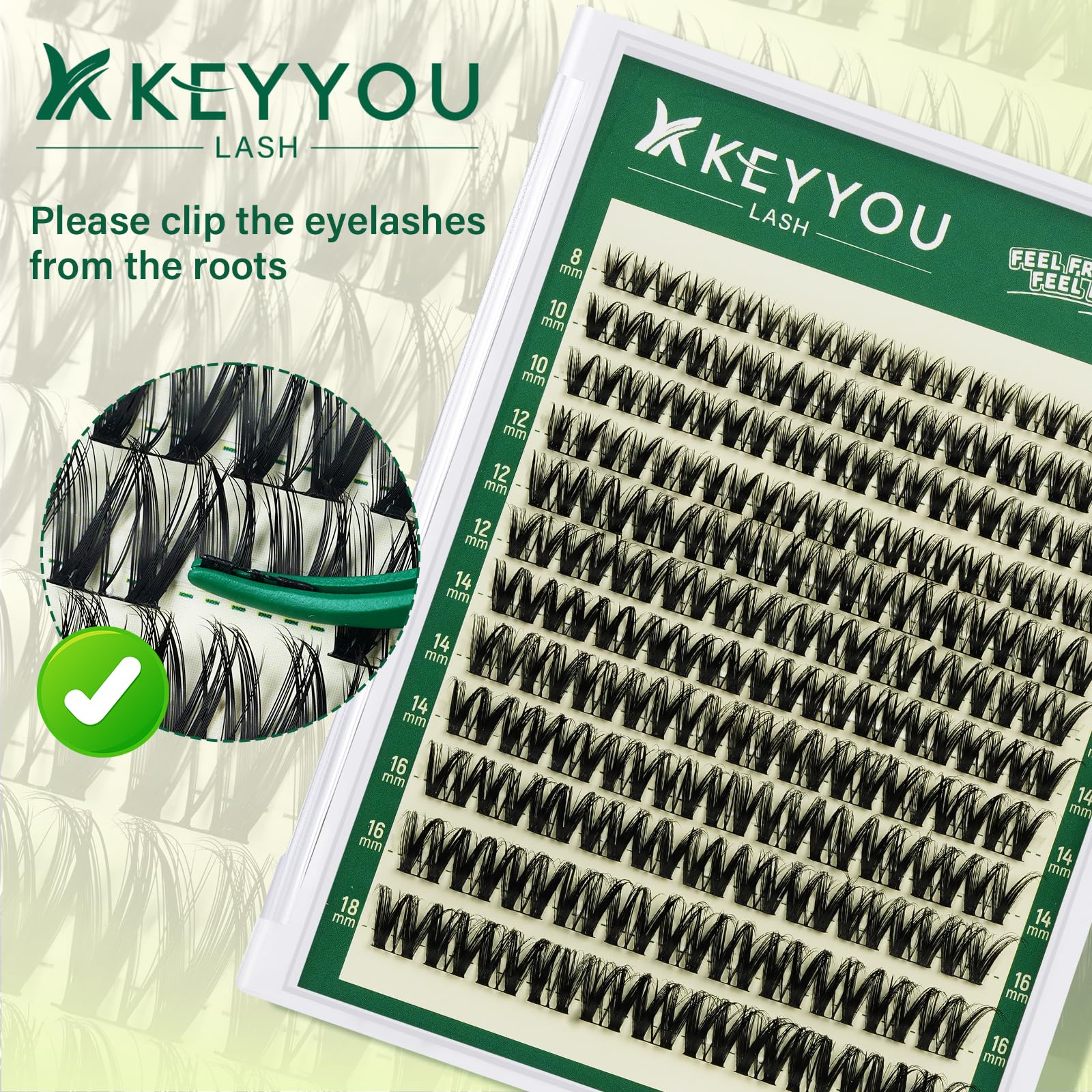 KEYYOU model wearing lashes showing feathery, lifted eye-enhancing effect