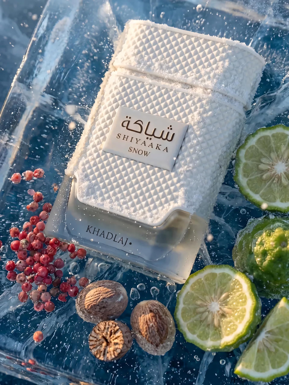 Khadlaj Shiyaaka Snow bottle held in hand to show true 100 ml scale