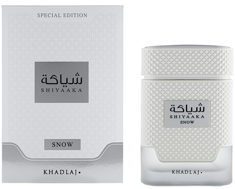 Khadlaj Shiyaaka Snow box and label highlighting brand and product details