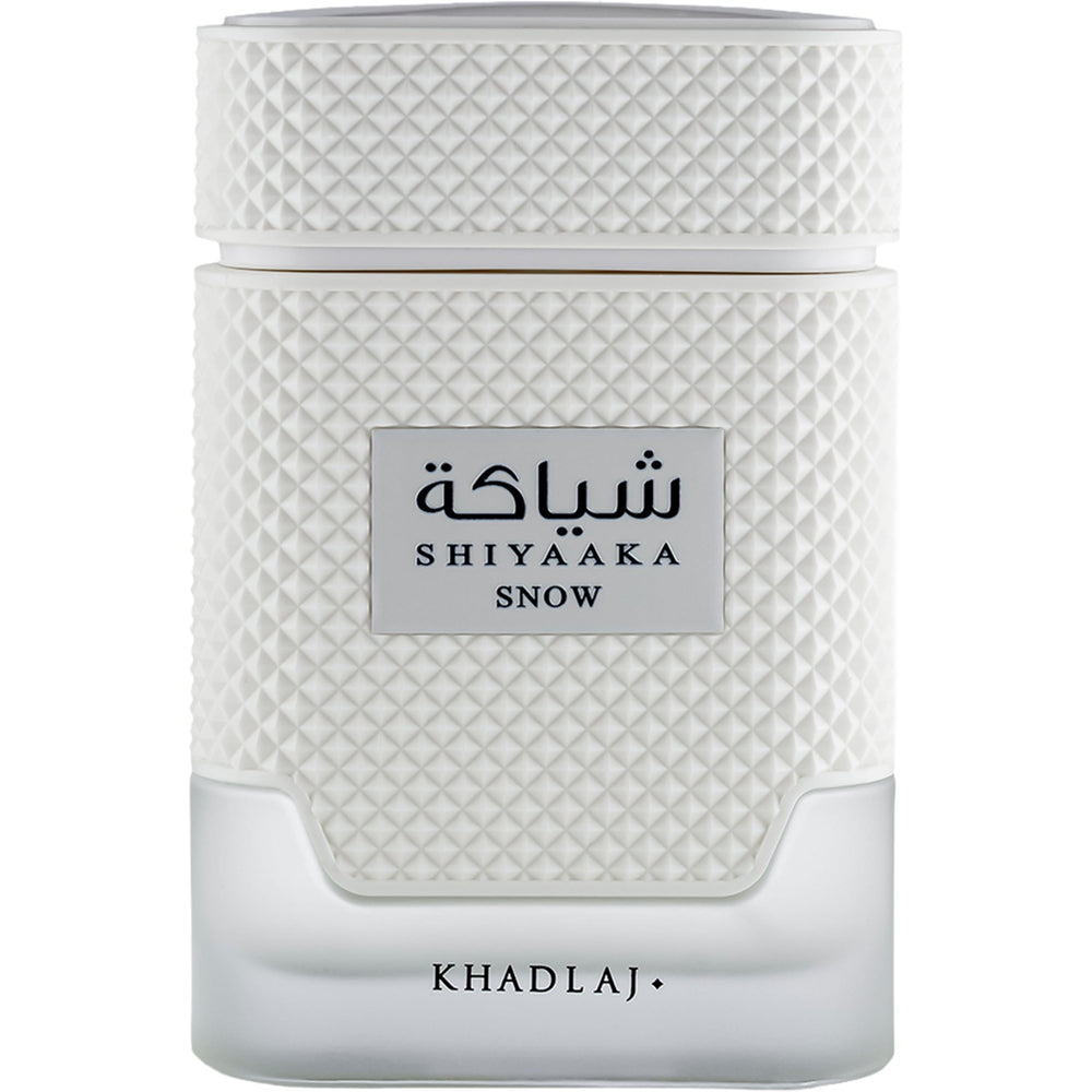 Khadlaj Shiyaaka Snow front bottle showing elegant design and confidence