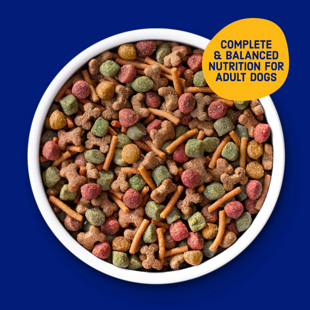 Kibbles 'n Bits bag side label showing nutrition facts and ingredient details