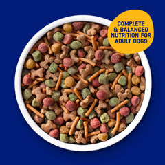 Kibbles 'n Bits bag side label showing nutrition facts and ingredient details