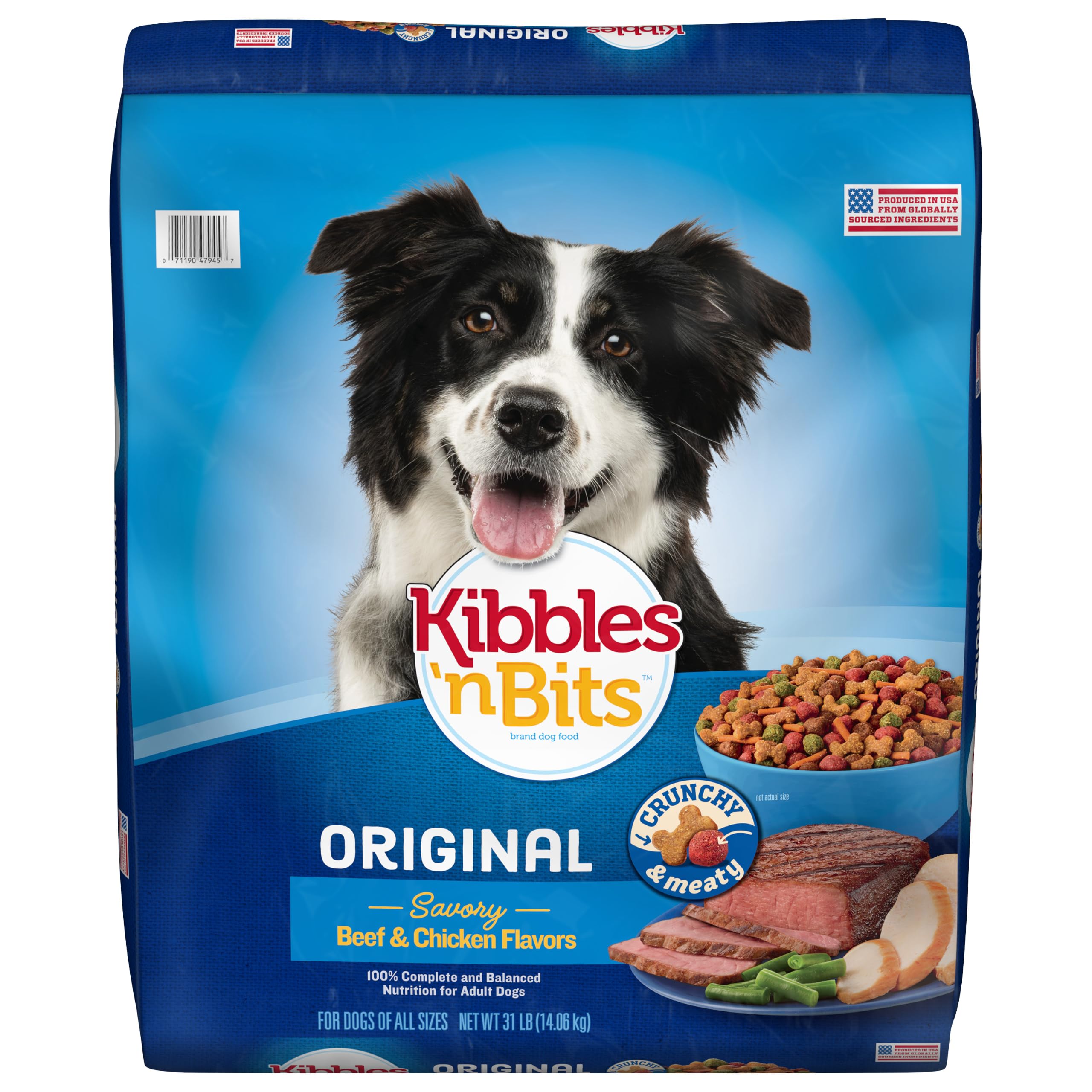 Kibbles 'n Bits front of bag showing brand and size for easy identification