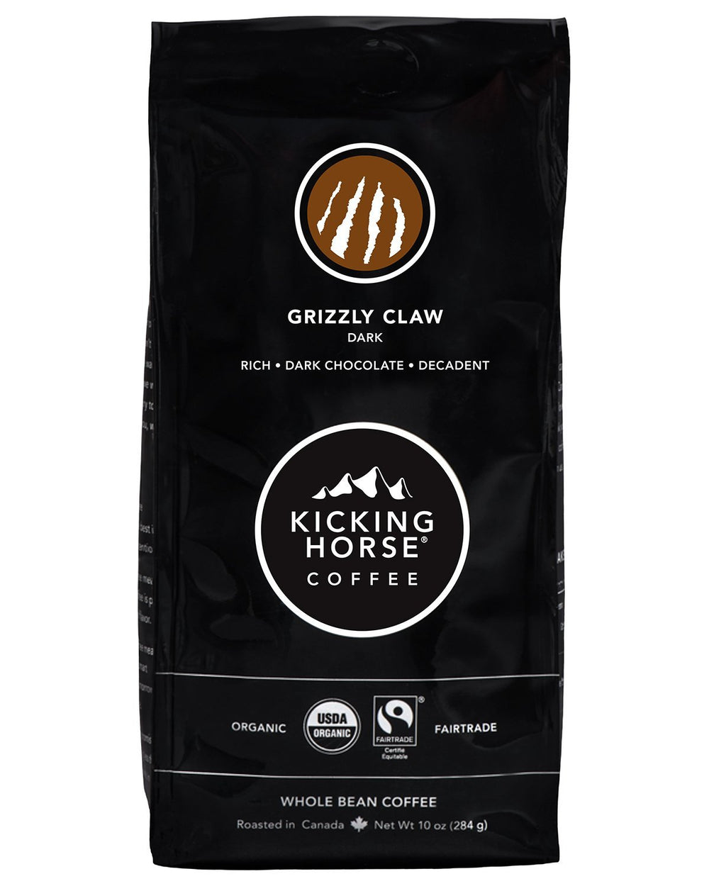 Kicking Horse Grizzly Claw whole bean close-up highlighting rich roast and aroma