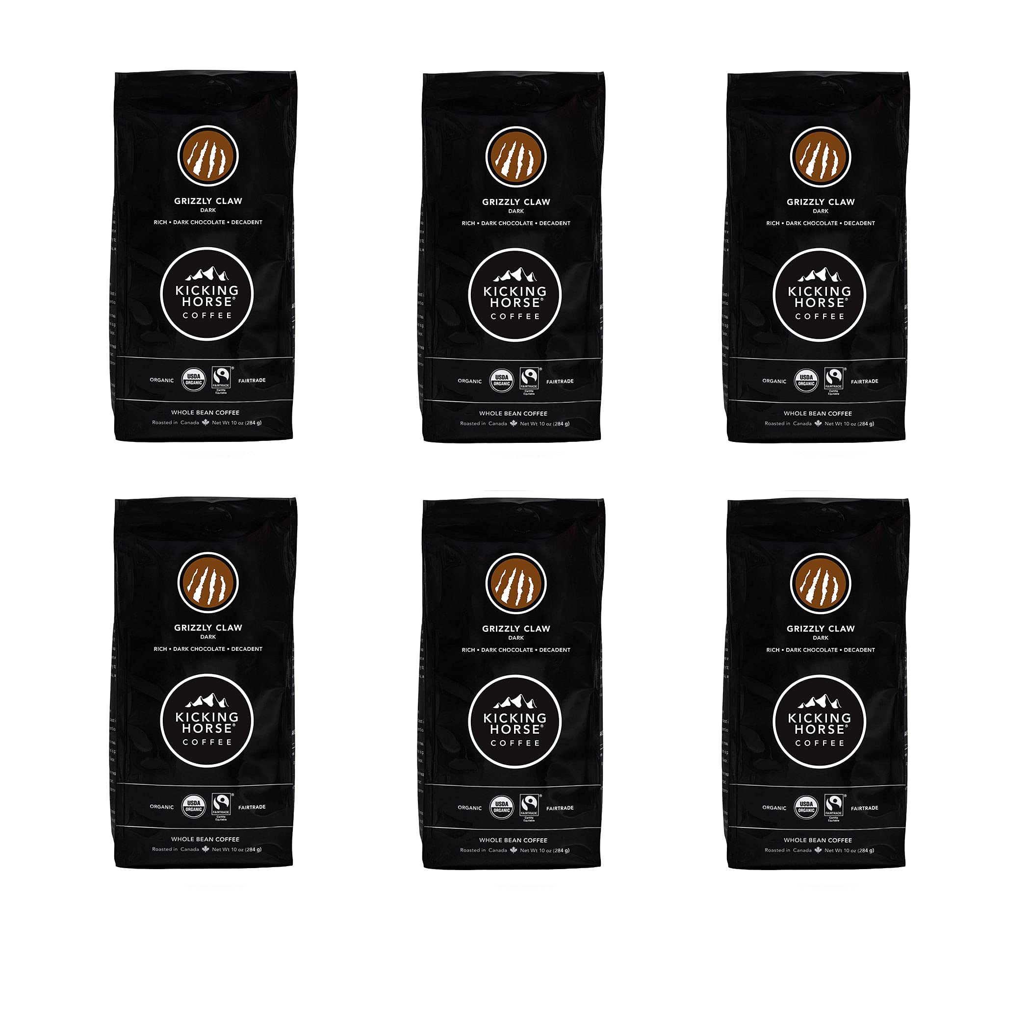 Kicking Horse Grizzly Claw front packaging shows bold dark roast and certifications
