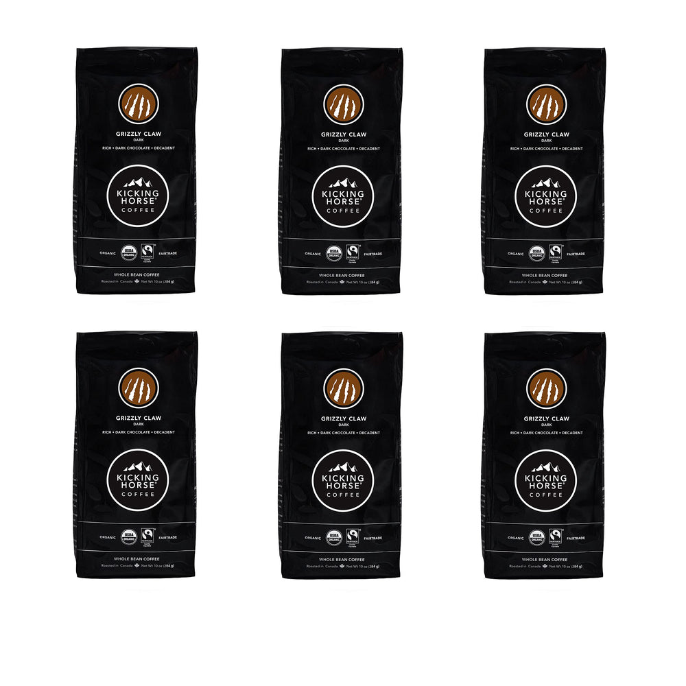 Kicking Horse Grizzly Claw front packaging shows bold dark roast and certifications