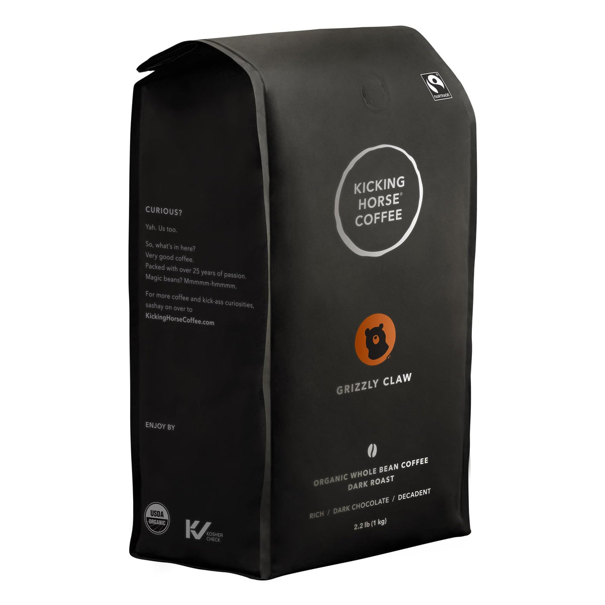 Kicking Horse front packaging showing certifications and bold branding benefit clarity