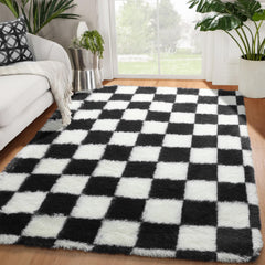 KICMOR front view checkered rug adds bold style and cozy comfort