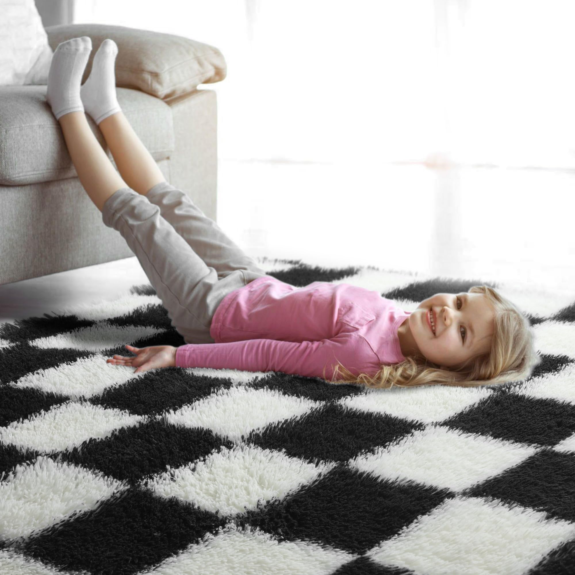KICMOR rug under sofa demonstrating area definition and protection