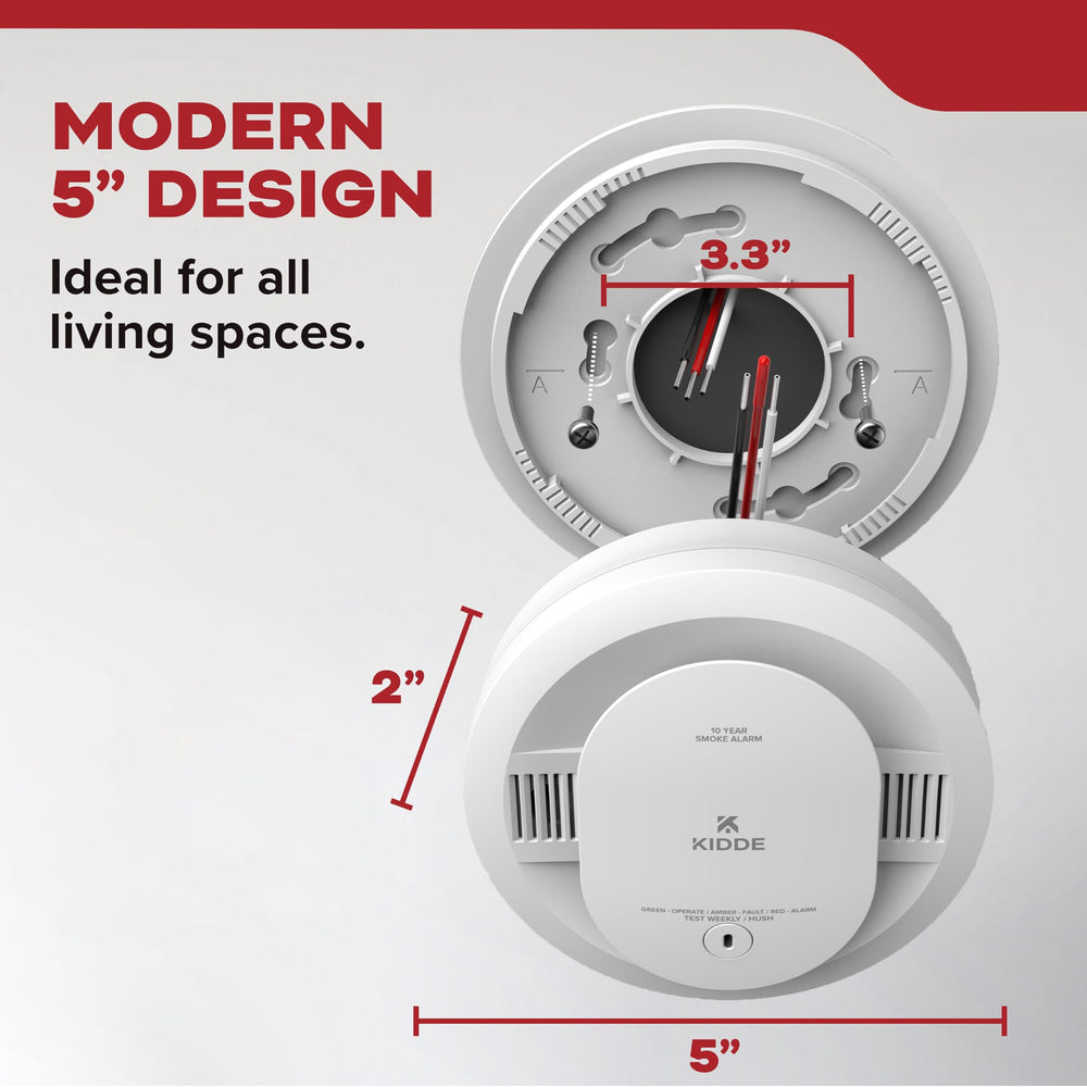 Kidde mounted on ceiling in hallway showing unobtrusive, permanent smoke protection