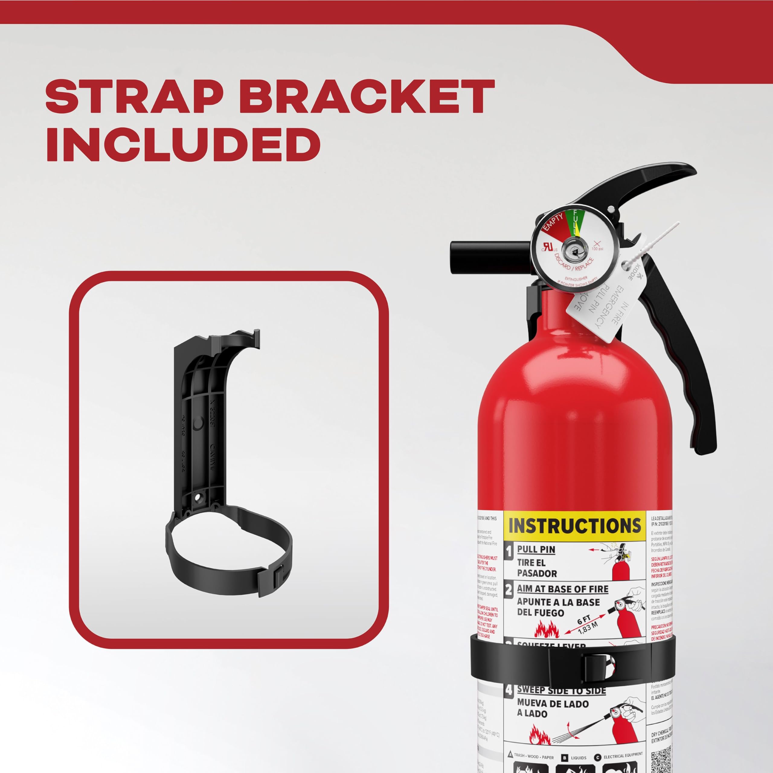Kidde UL-approved strap bracket and mounting hardware included for secure installation