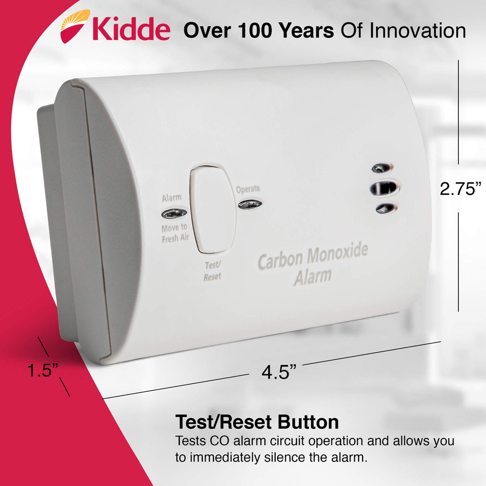 Kidde CO detector close-up of green and red LEDs showing clear status indication benefit