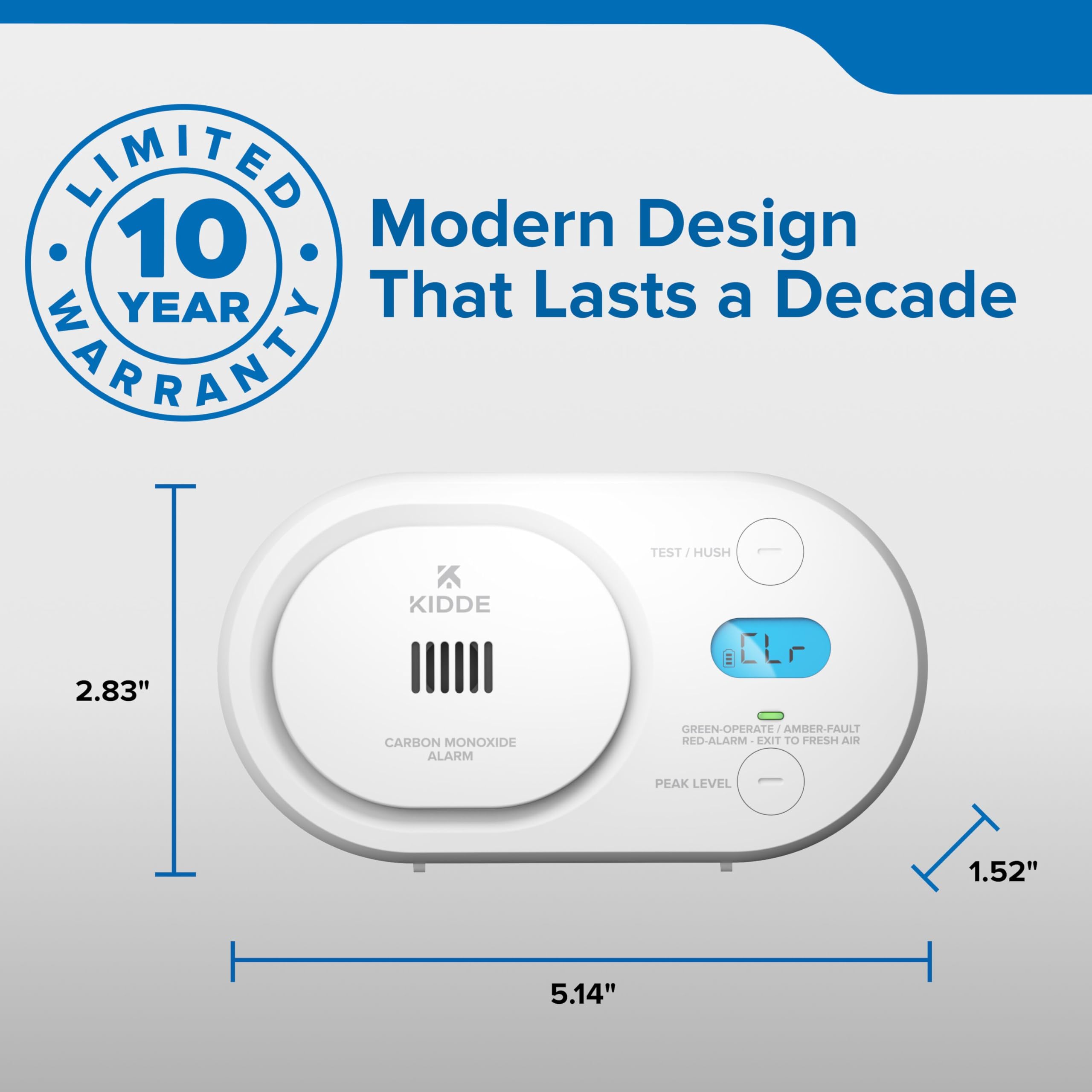Kidde COBD LED status indicators illuminated to confirm power and alarm condition