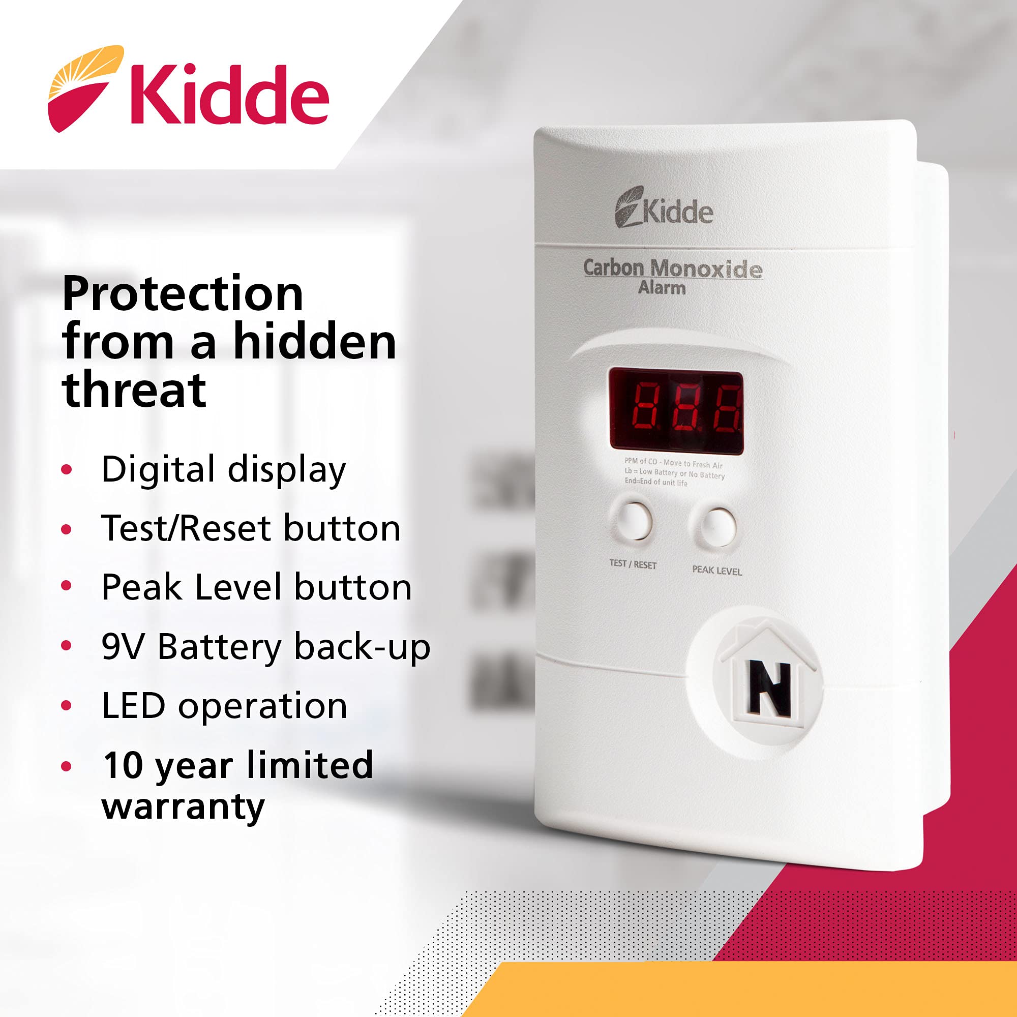 Kidde digital display close-up showing CO ppm reading for clear monitoring
