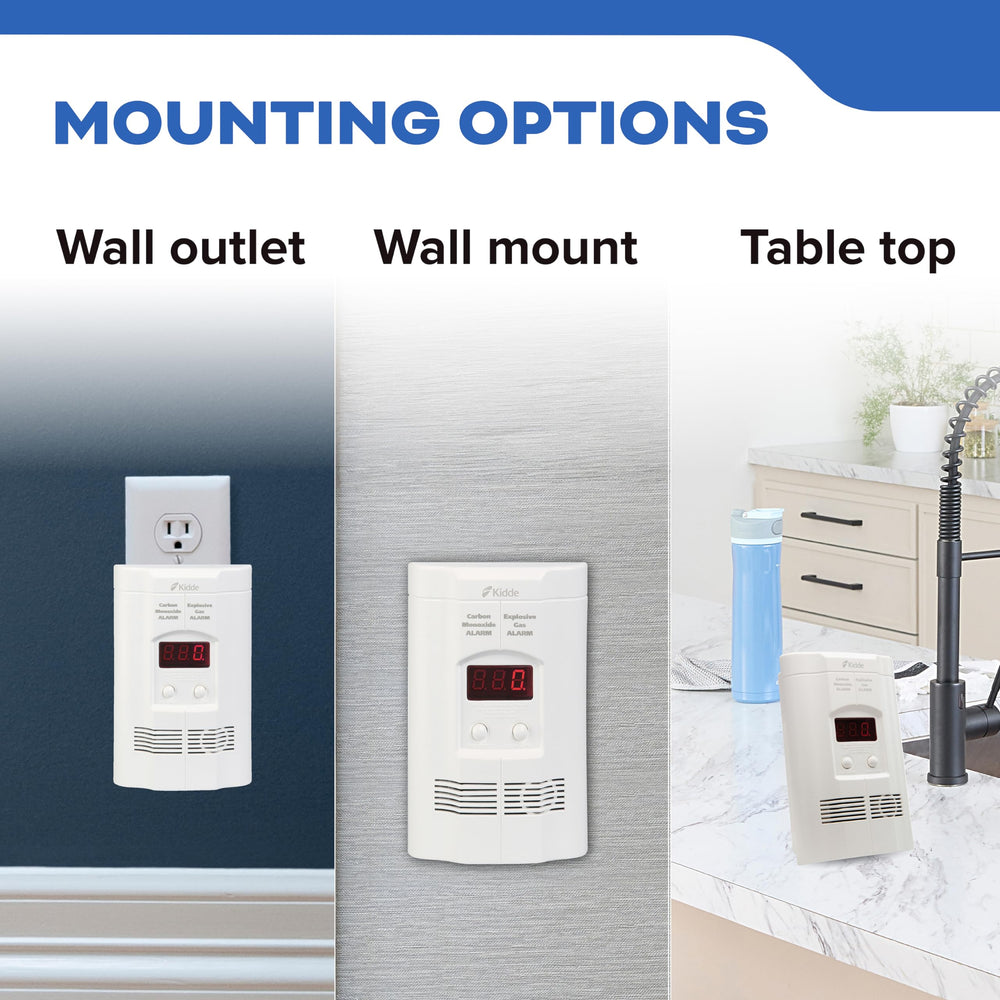 Kidde unit with 6-foot extension cord placed on a table to extend placement options for better coverage
