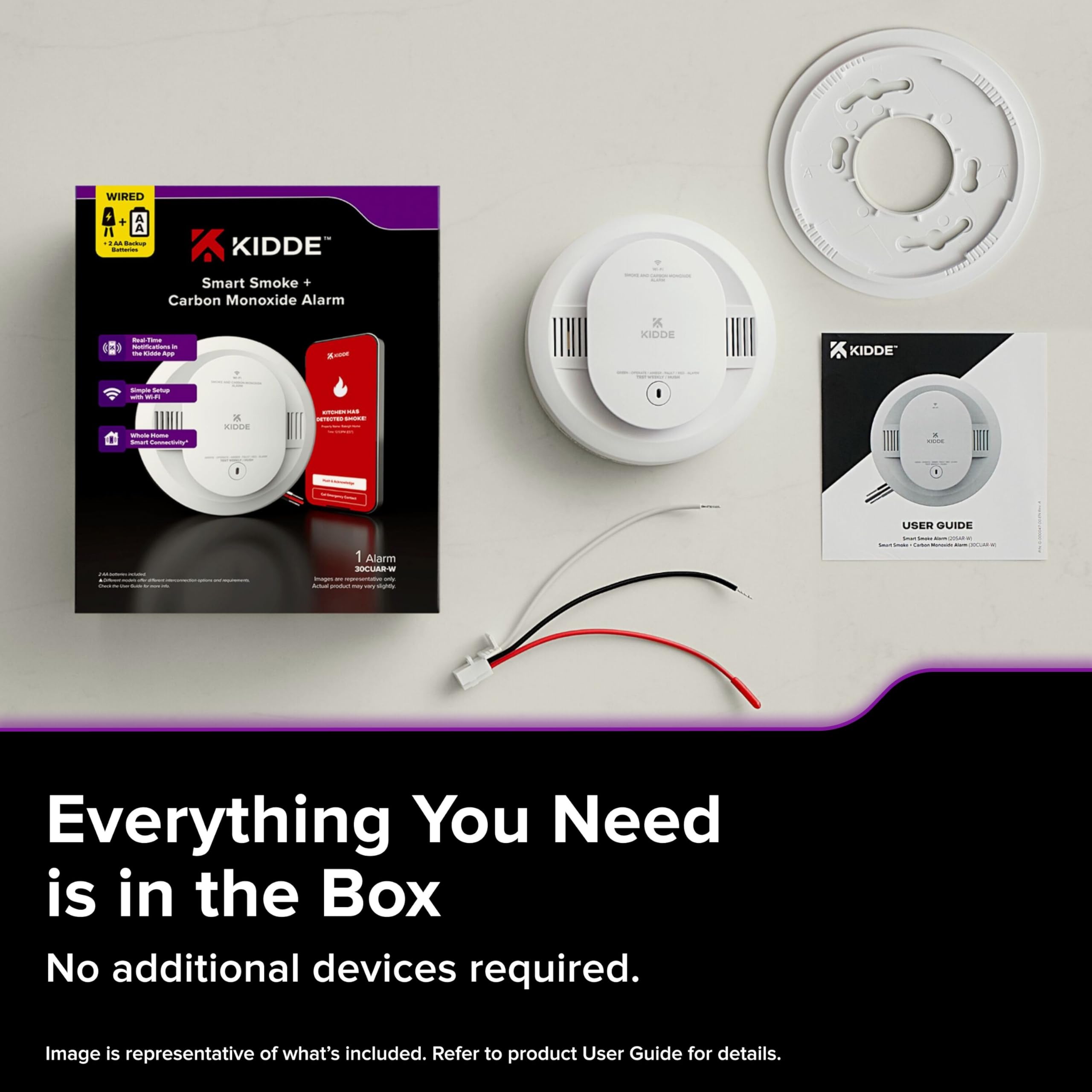 Kidde installed on ceiling in kitchen showing discreet, continuous monitoring