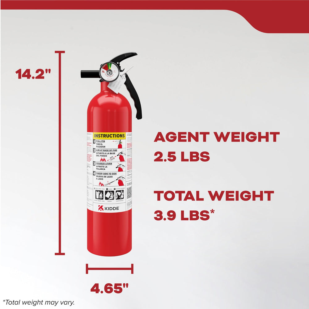 Kidde product label closeup showing 1-A:10-B:C rating and UL certification details