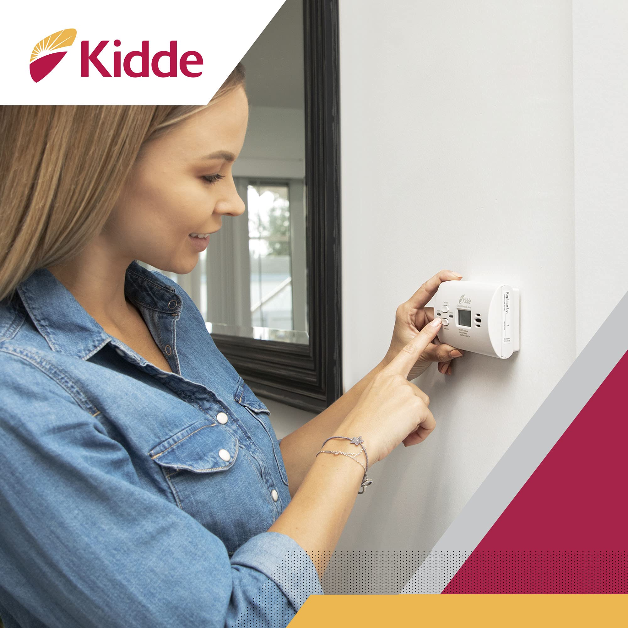 Kidde red and green LED indicators plus test button for simple status checks