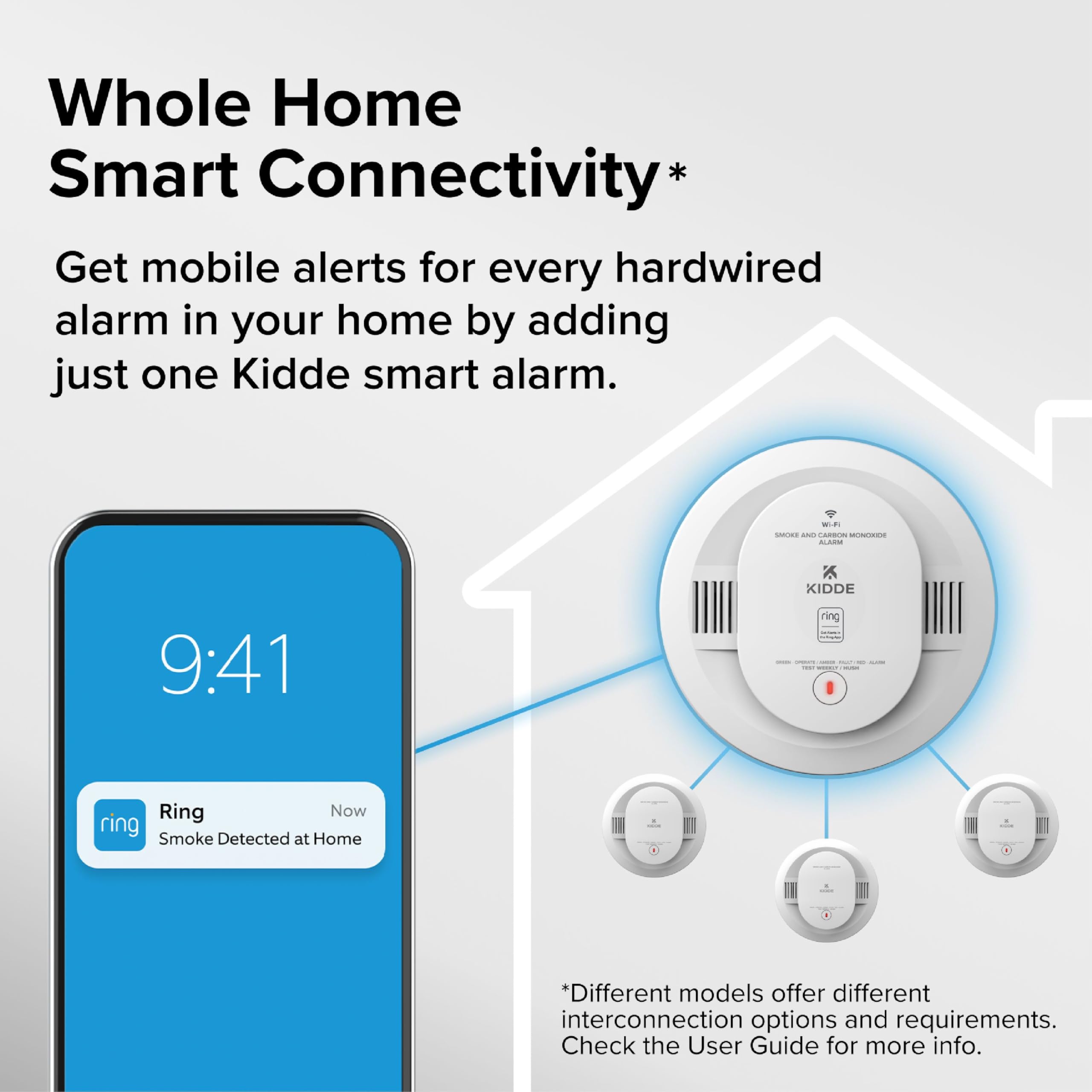 Kidde installed on ceiling in home scene showing continuous home safety benefit