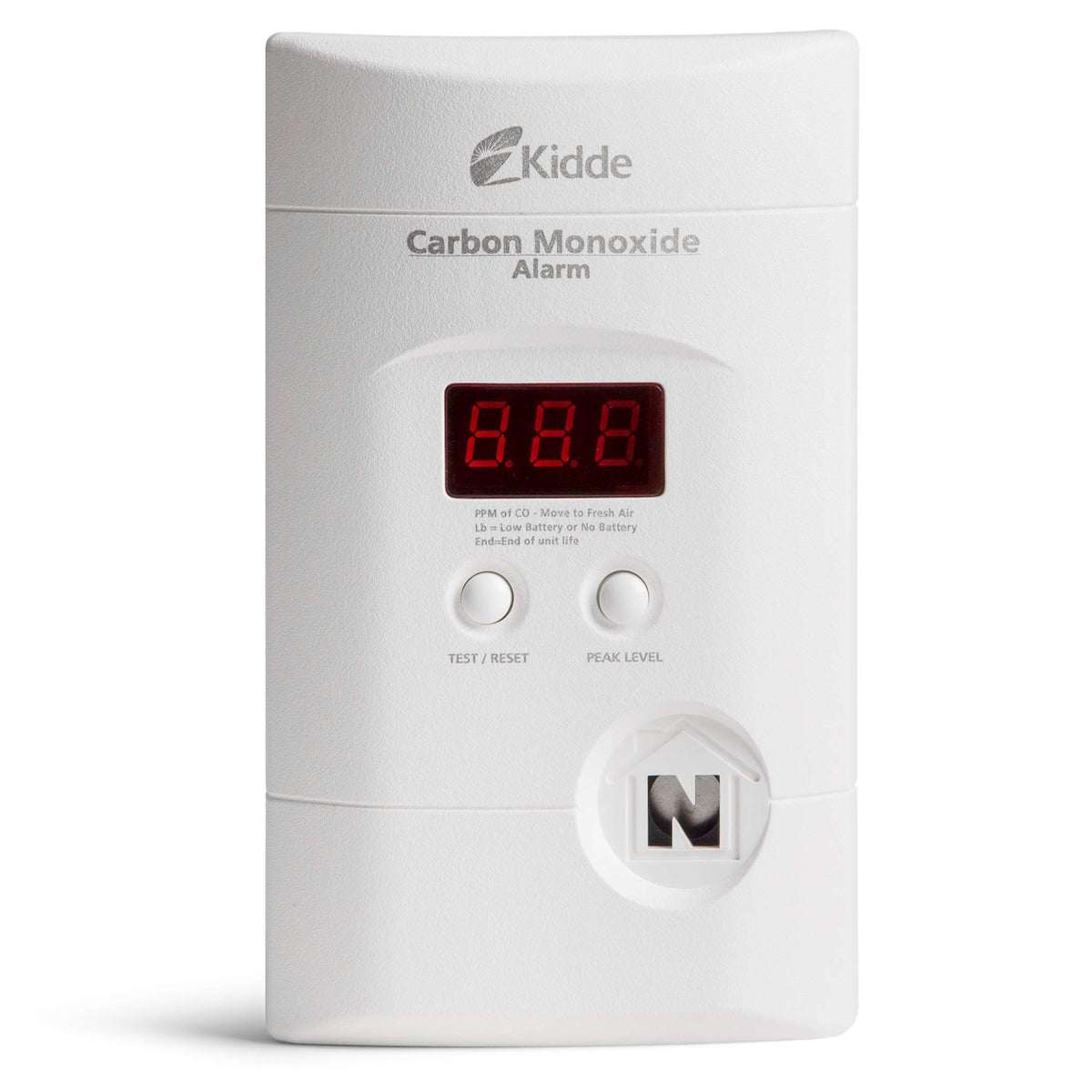 Kidde plug-in carbon monoxide detector front showing alert and display for quick safety