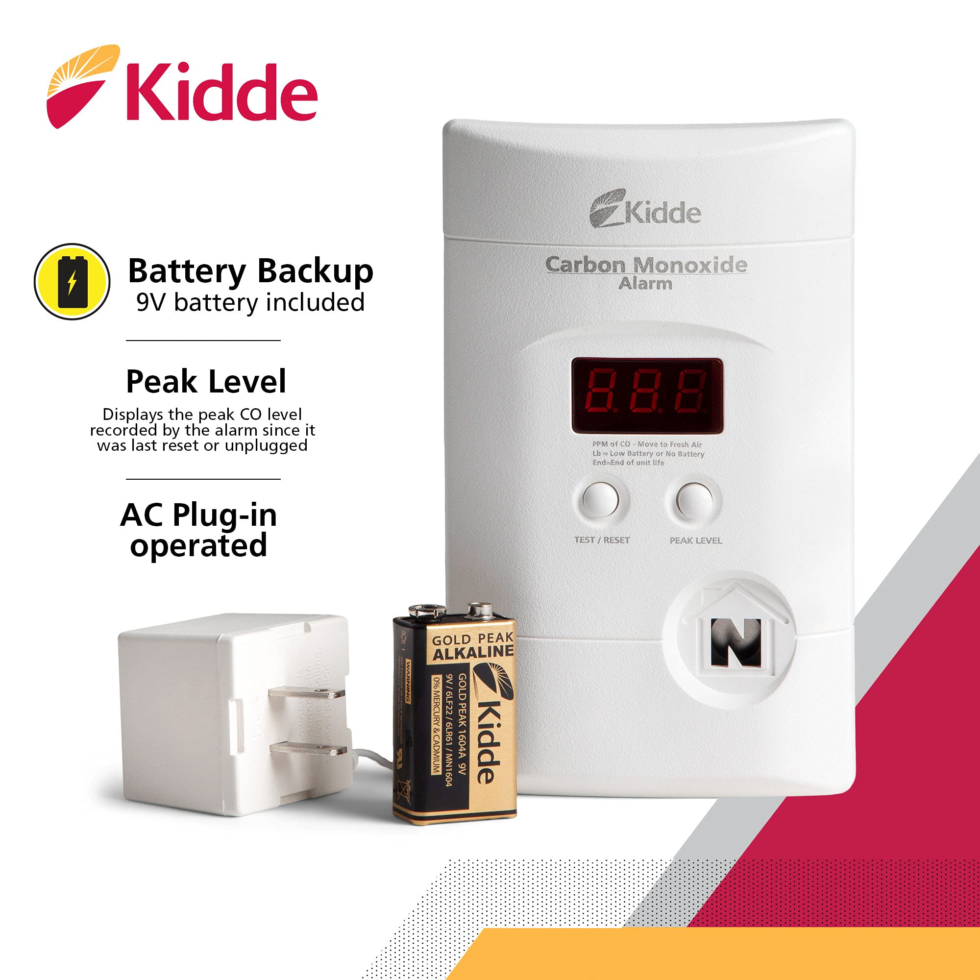 Kidde side profile with included extension cord offering flexible placement options