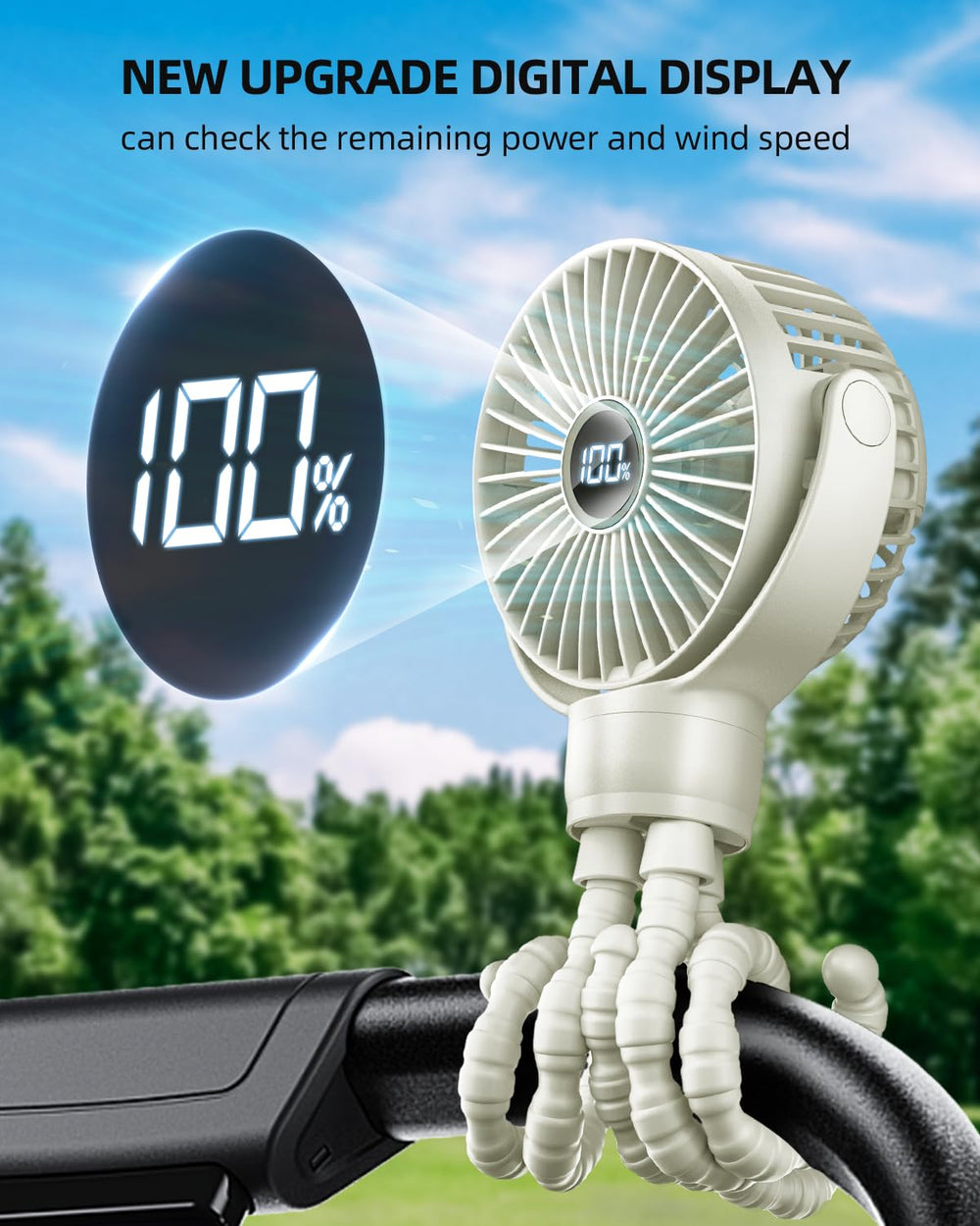 KIDEE LCD display closeup showing battery life and speed readout benefit